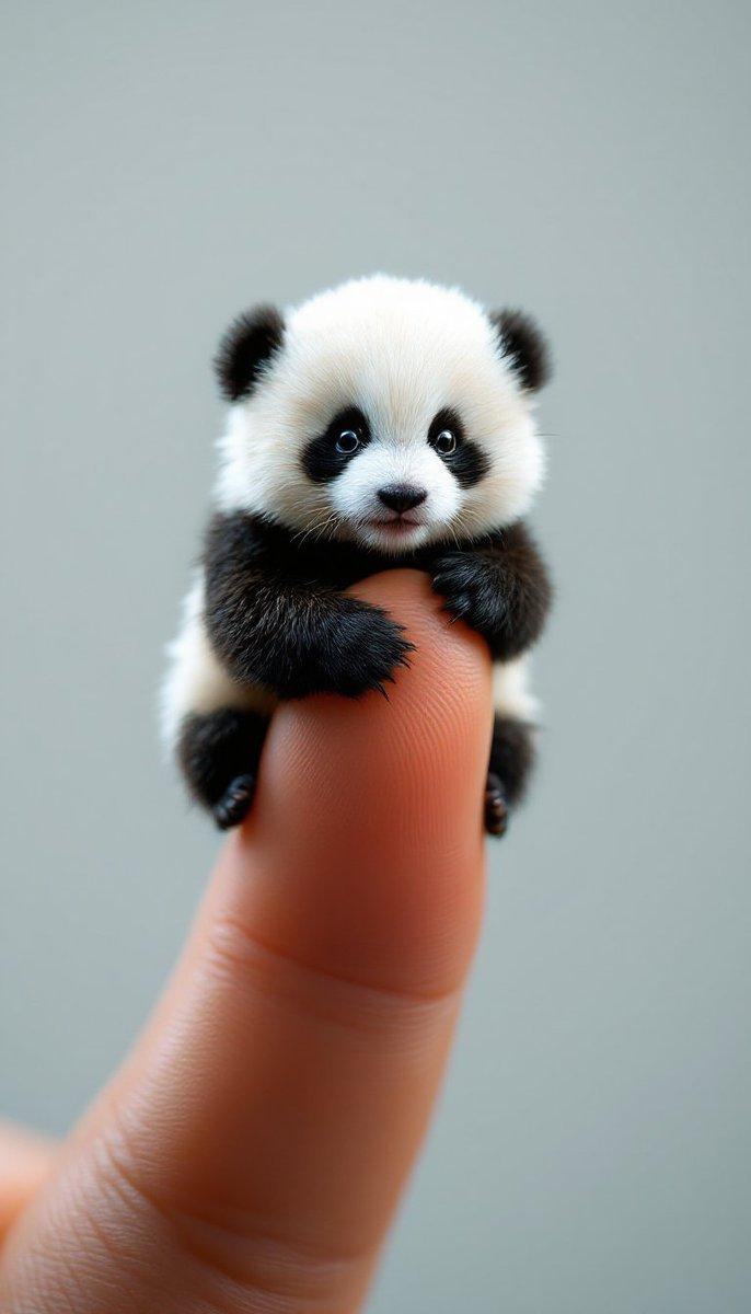 Adorable Miniature Panda Sitting on a Finger