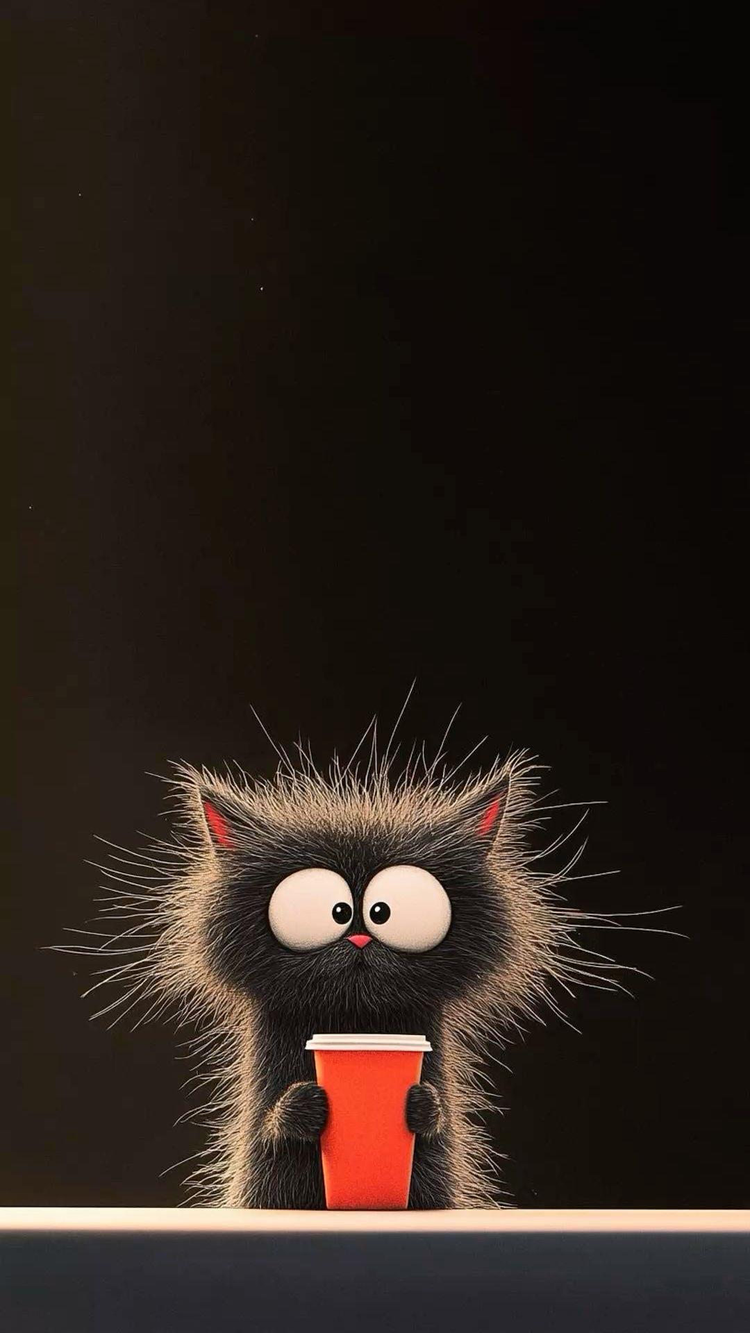 Cute Cat on Coffee Break Wallpaper