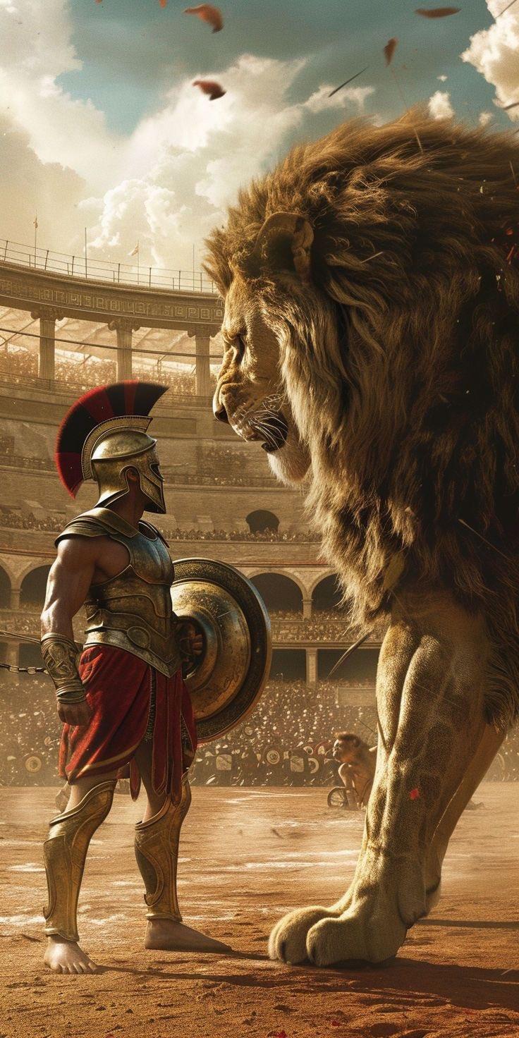 Epic Gladiator vs Lion Showdown in Ancient Roman Arena