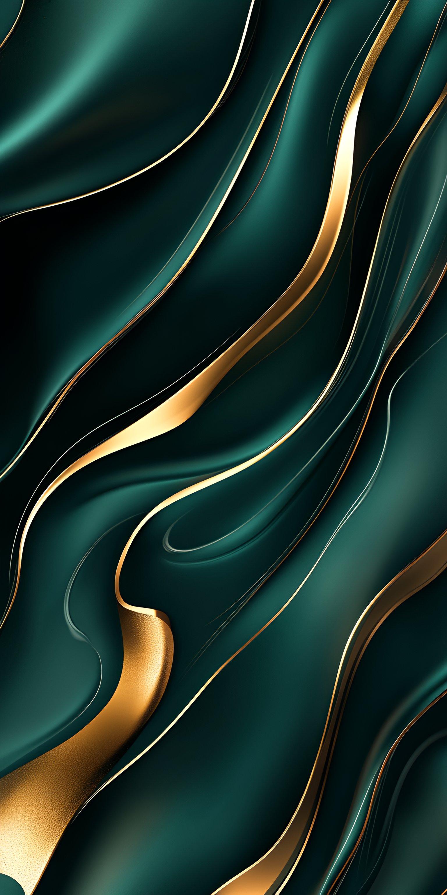 Luxury Green and Gold Abstract 3D Waves