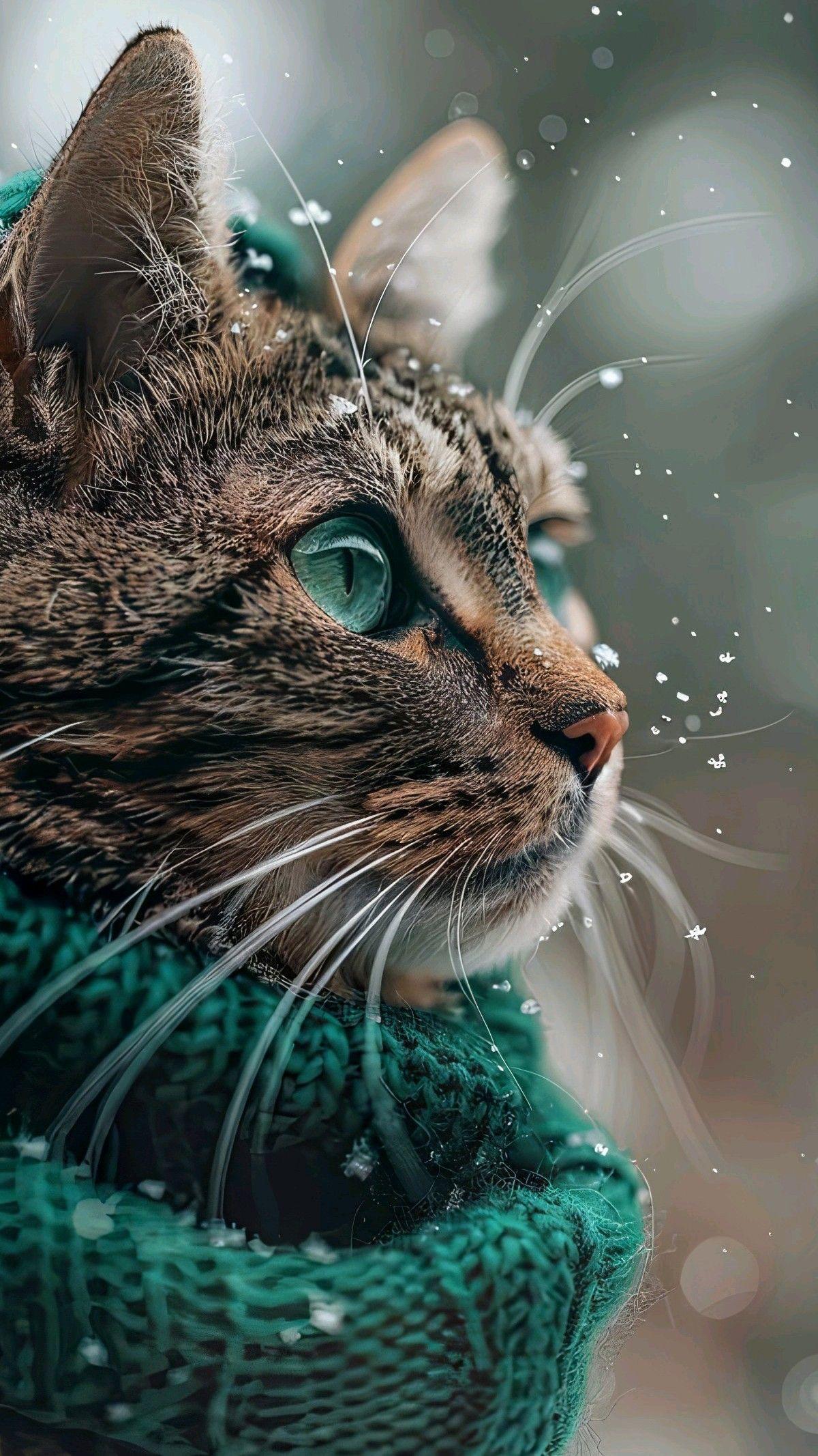 Majestic Cat in Winter Snowfall
