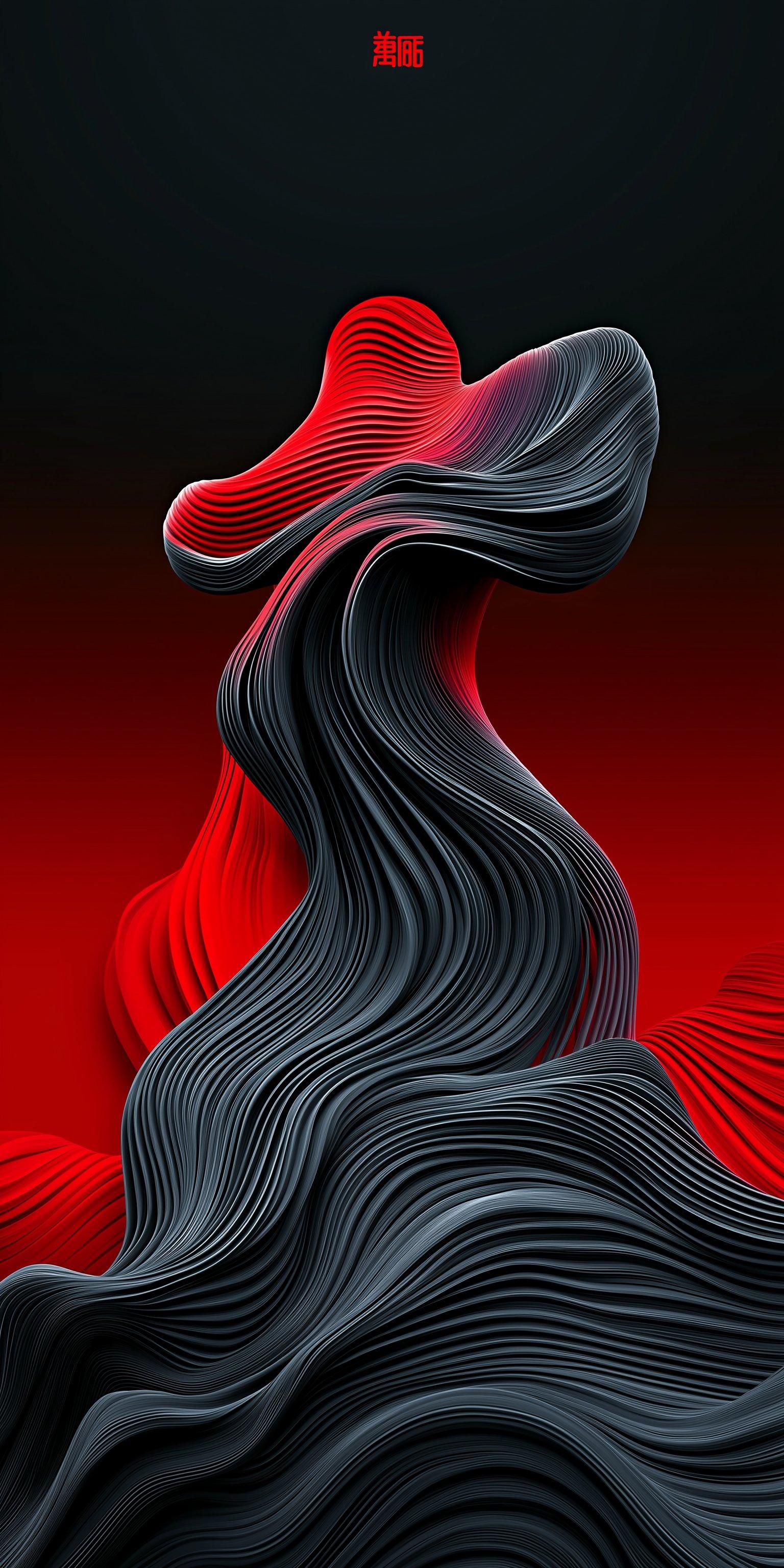 Red & Black Digital Waves in Motion