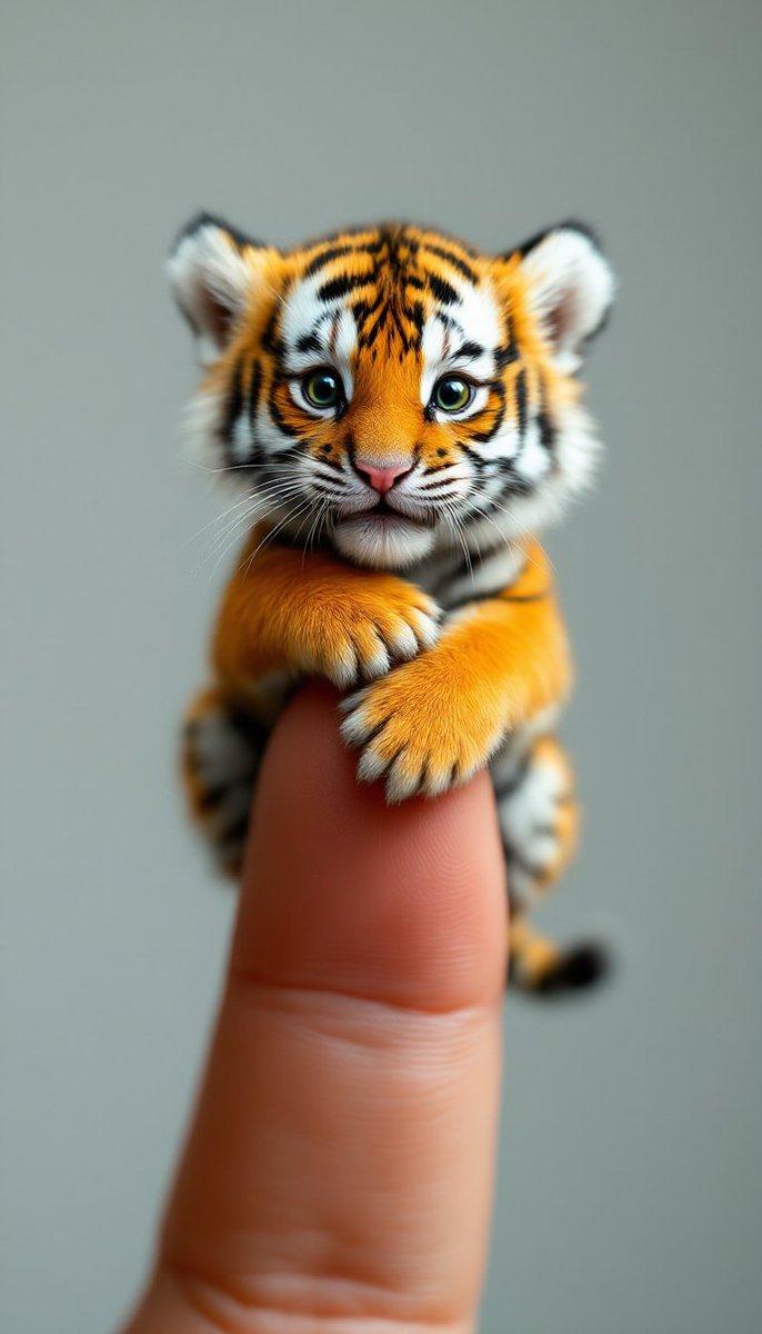 Tiny Tiger Cub Resting on a Finger